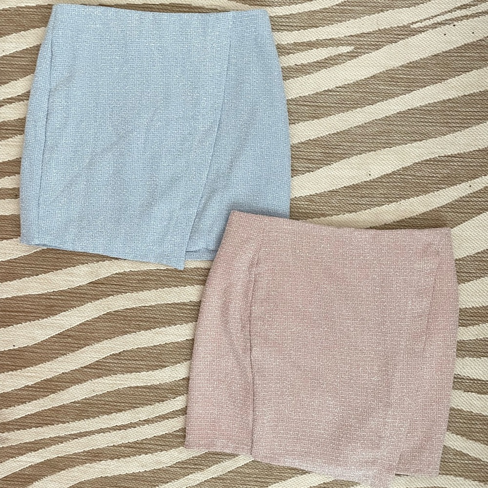 Lulu's NWT Blue and Pink Mini Tweed Skirt Set